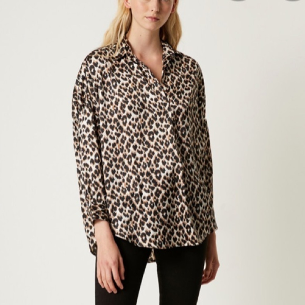 FRENCH CONNECTION LEOPARD POPLIN SHIRT SIZE XSMALL